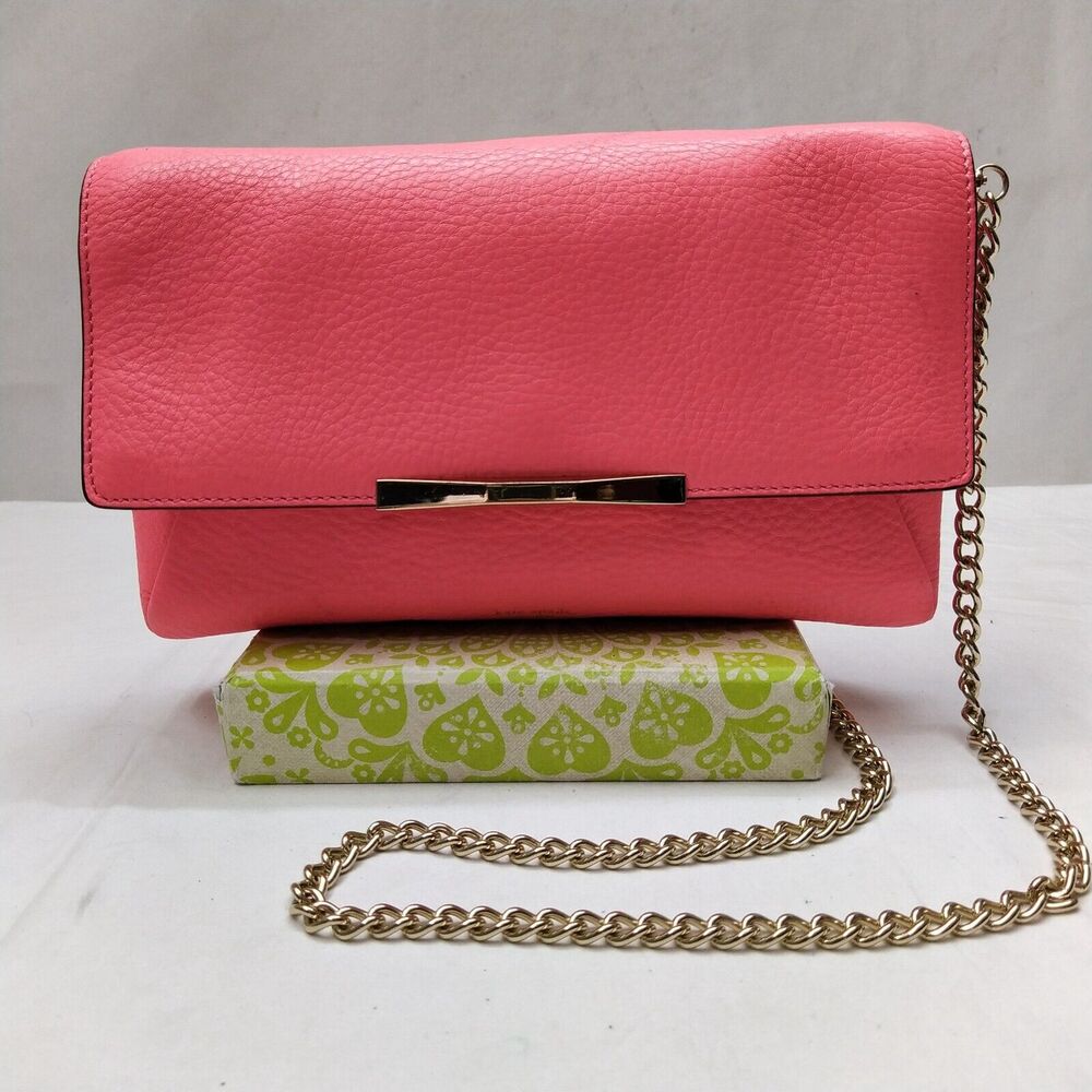 Kate Spade New York Pink Pebbled Leather Chain Strap Flap Closure Crossbody Bag